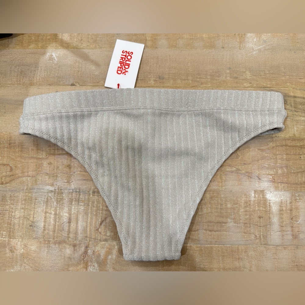 The Reagan Bikini Bottom In Solid Rib Silver With Metallic Rib Fabric - Picture 8 of 9